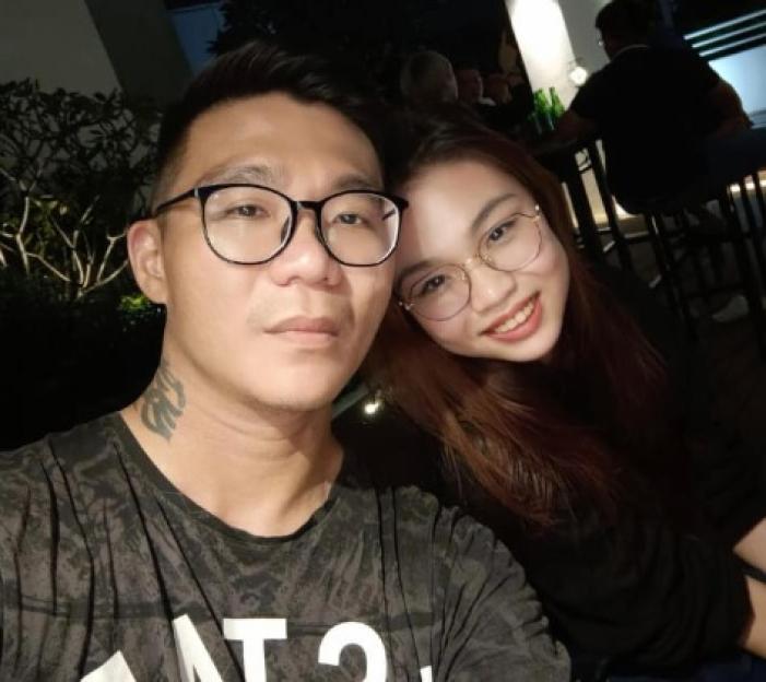 Selfie of a couple at night.