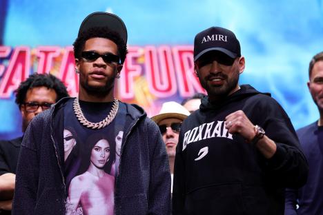 Jose Ramirez and Devin Haney at a press conference.