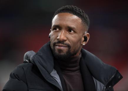 Jermain Defoe, Channel 4 football pundit, at Wembley Stadium.