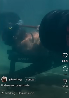 Brian Johnson, also known as Liver King, underwater weightlifting.