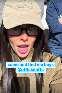 Woman wearing a beige hat and glasses, with text overlay: