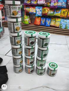 Several jars of CBD cookies seized from shops.