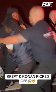 Krept and Konan being removed from a Misfits Boxing event.