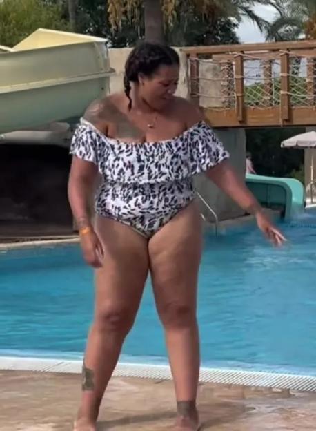 Woman in swimsuit by pool; text overlay: POV: Mounjaro saved your life.