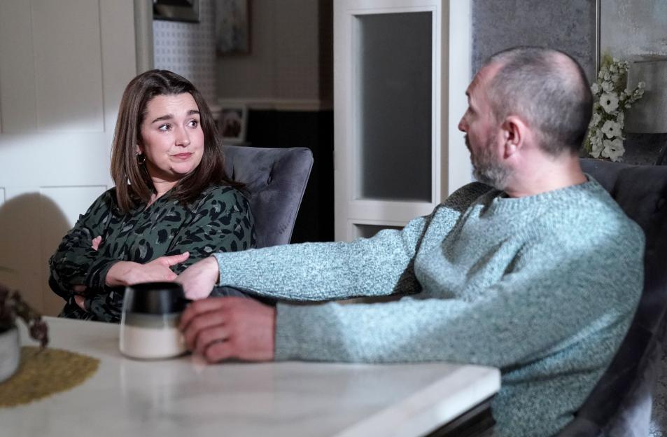 Vicki Fowler and Ross from EastEnders having a conversation.