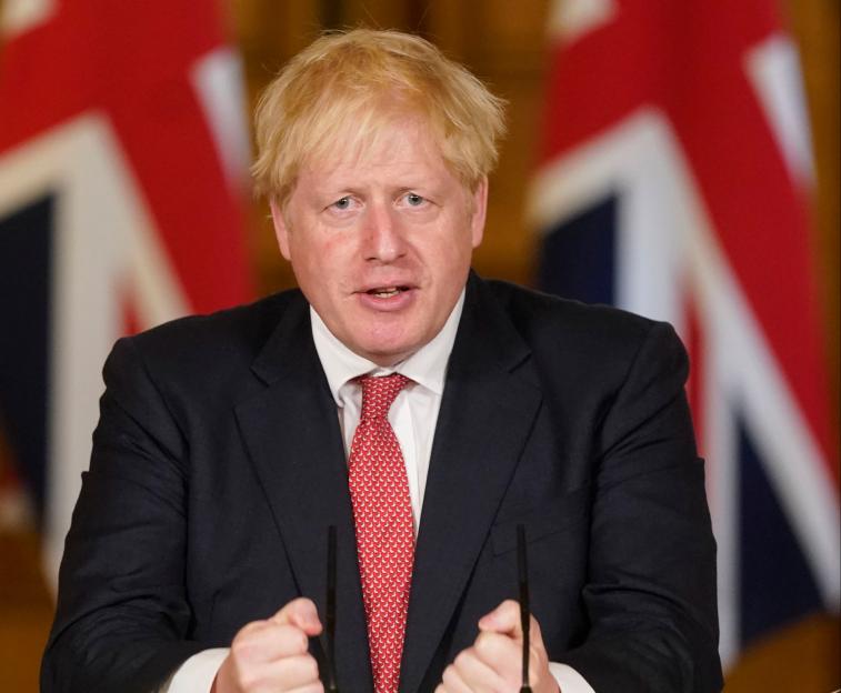 Boris Johnson giving a COVID-19 briefing.