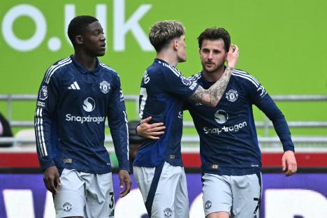 Manchester United players celebrating a goal.