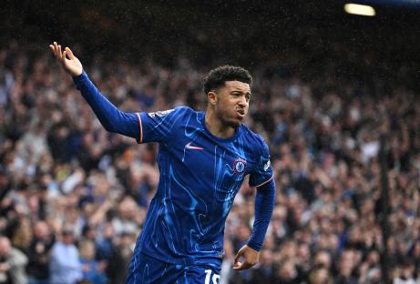 Jadon Sancho of Chelsea celebrates scoring a goal.