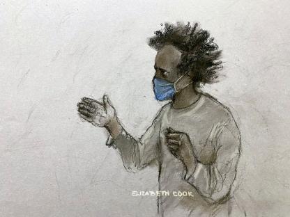 Court sketch of Axel Rudakubana in court.