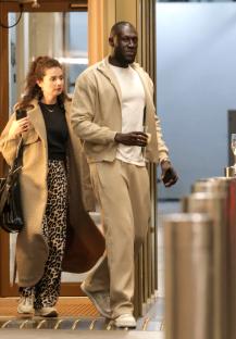 Stormzy and a woman leaving a Mayfair restaurant.