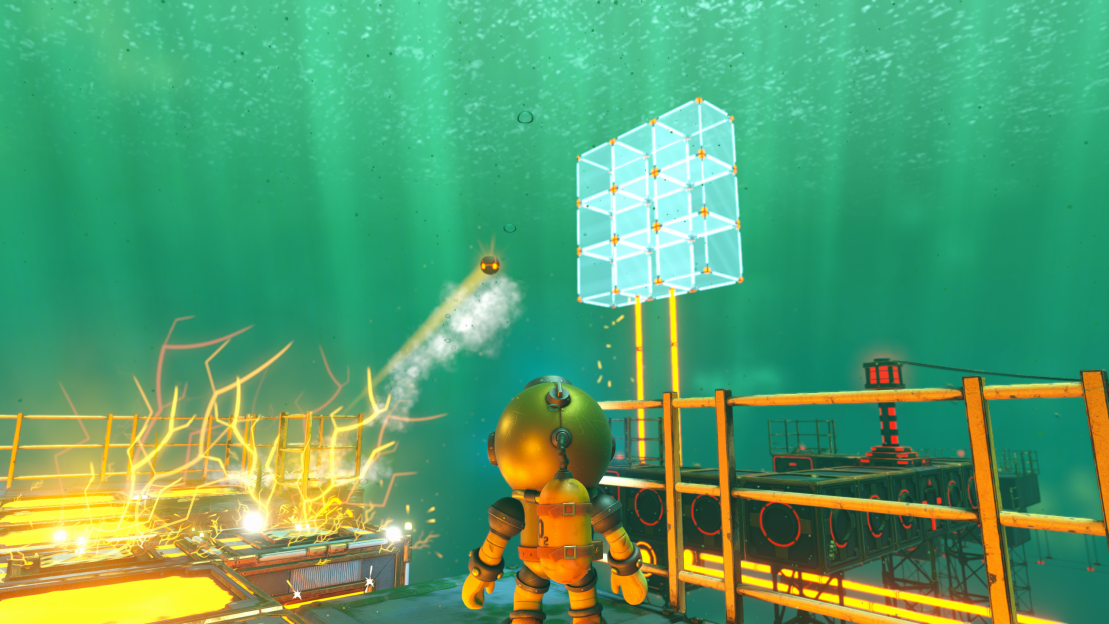 Screenshot from the video game Power Sink showing a diver near an underwater power source.