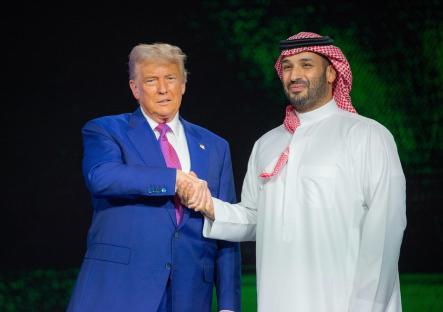 President Trump shaking hands with Saudi Crown Prince Mohammed bin Salman.