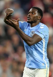 Ephron Mason-Clark of Coventry City celebrating a goal.