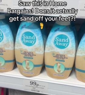 Sand Away sand removal powder on a store shelf.