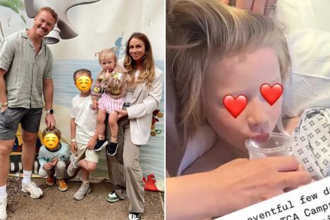 Dancing On Ice star Greg Rutherford’s son, 7, rushed to hospital for emergency surgery after ‘writhing in pain’