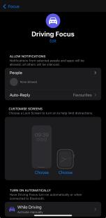 Screenshot of iPhone's Driving Focus settings.