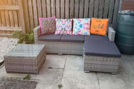 I took a punt on £120 garden sofa from Temu but it’s lovely & came in 2 DAYS – I glammed it up with buys from The Range
