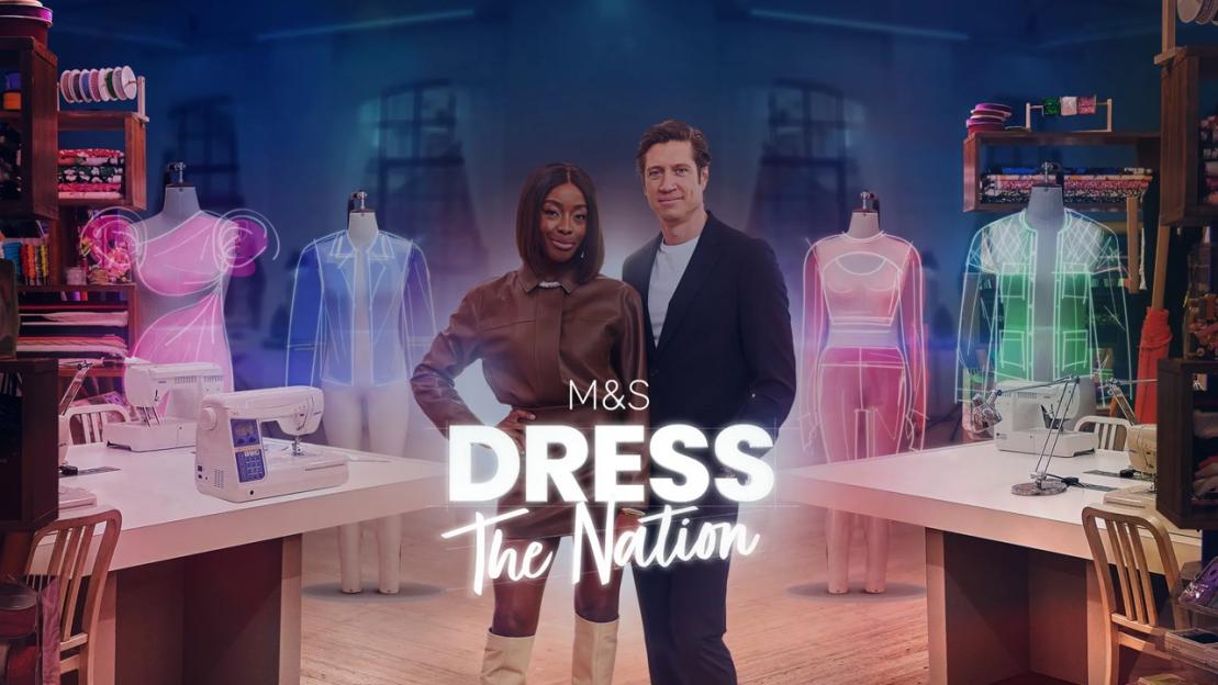 Promotional image for M&S Dress The Nation, featuring AJ Odudu and Vernon Kay.