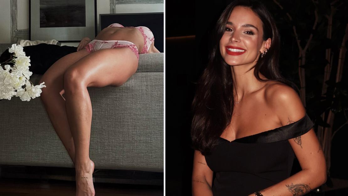 Premier League legend’s daughter sends fans wild as she strips to lingerie and sprawls on sofa for racy photo
