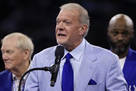 Jim Irsay, owner of the Indianapolis Colts, speaking at a Ring of Honor induction ceremony.
