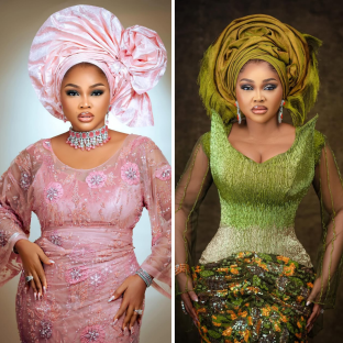Mercy Aigbe Served Double Style Drama in Pink & Green at Priscilla Ojo’s Wedding