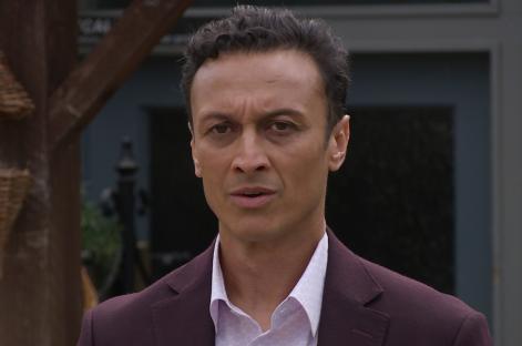 Jai Sharma from Emmerdale looking concerned.