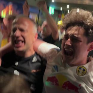 Leeds United fans celebrating.