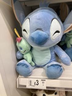 Stitch plush toy holding a smaller plush toy; £3 each.