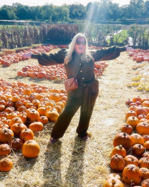 Gemma Collins in a pumpkin patch.