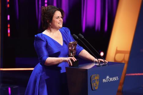 Ruth Jones accepting a BAFTA award.
