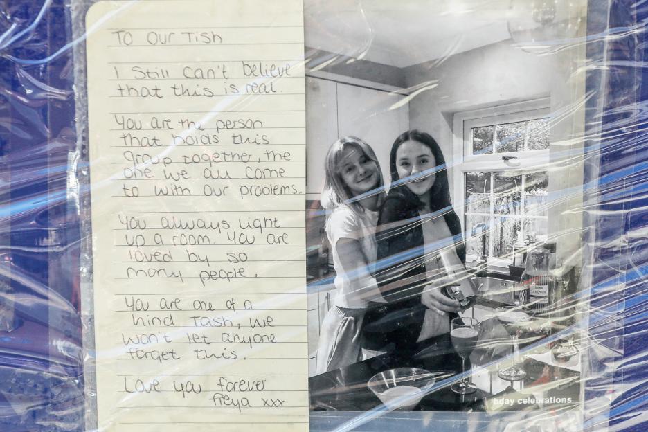 Tribute to Natasha, including a handwritten message and a photo.