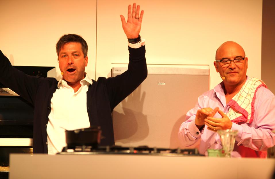 John Torode and Greg Wallace at a cooking demonstration.