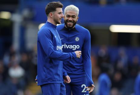 Reece James and Mason Mount of Chelsea warming up.