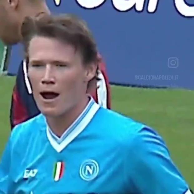 Scott McTominay saying "Mamma Mia" on a soccer field.