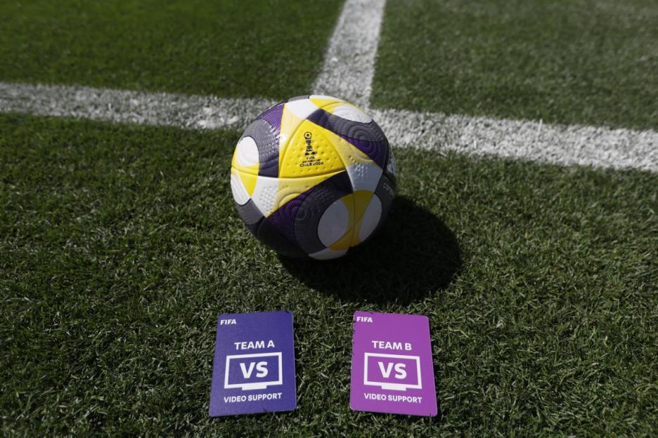 TALCA, CHILE - OCTOBER 02: A detailed view of the Video Support cards are pictured next to the match ball prior to the FIFA U-20 World Cup Chile 2025 Group F match between Colombia and Norway at Estadio Fiscal on October 02, 2025 in Talca, Chile. (Photo by Ricardo Moreira - FIFA/FIFA via Getty Images)