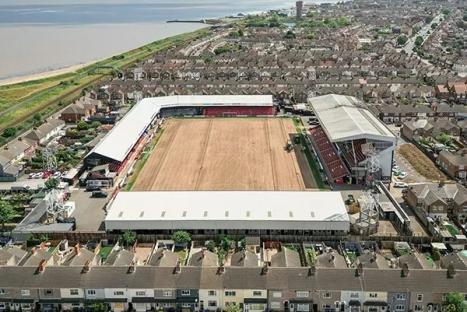 Aerial view of Blundell Park, Grimsby Town's stadium.
