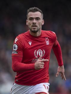 Harry Toffolo of Nottingham Forest in action during a Premier League match.