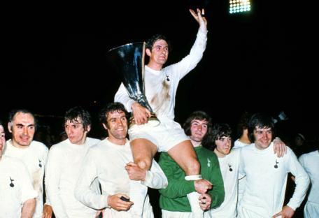 Tottenham Hotspur players celebrating their 1972 UEFA Cup victory.