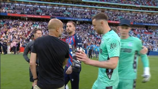 Post-game handshake between soccer players and coaches.