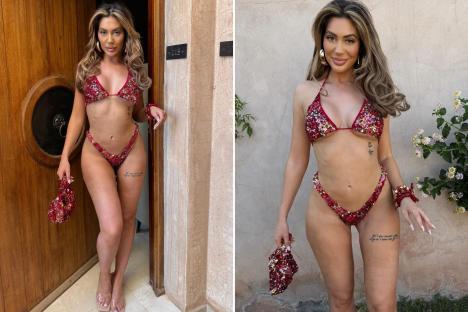 Chloe Ferry shows off the results of having her BBL dissolved as she strips off to barely-there bikini