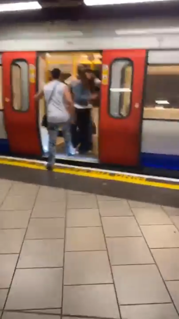 Fight breaks out on a Tube train.