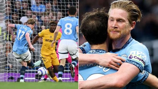 Man City 1 Wolves 0: Kevin De Bruyne follows in Lionel Messi’s footsteps with vital goal for City’s top-five race