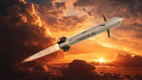 Illustration of the Sceptre TRBM 155HG supersonic artillery shell in flight.