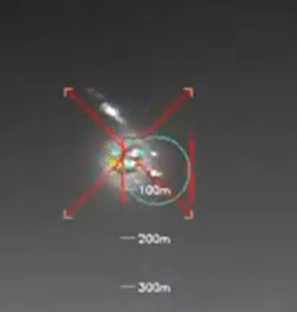 Overhead view of an object with distance markers.