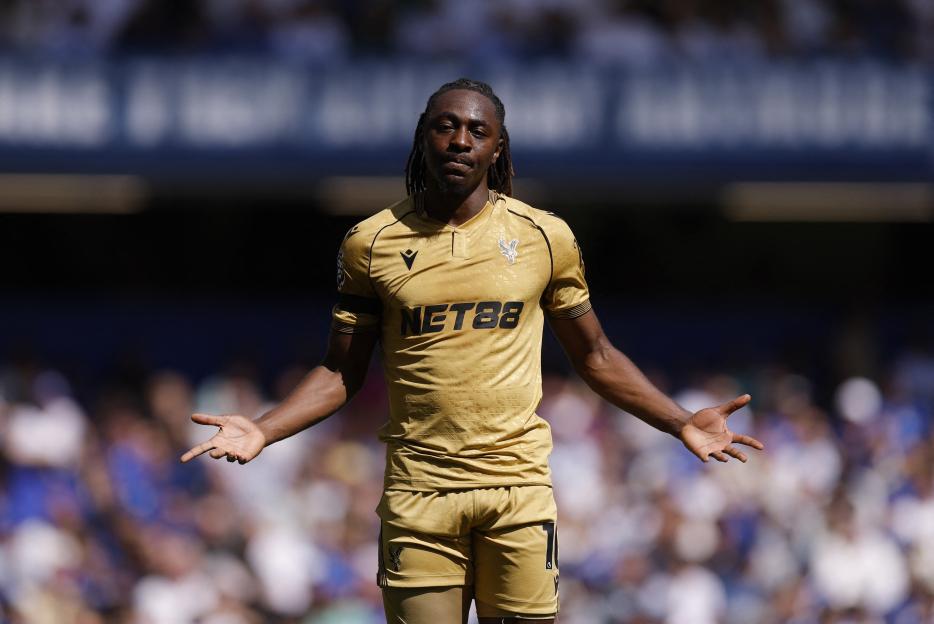 Eberechi Eze of Crystal Palace reacting to a disallowed goal.