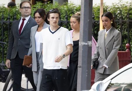 The Beckham family arriving at a hotel.