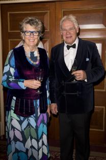 Prue Leith and her husband at a reception.