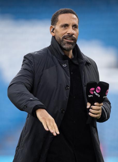 Rio Ferdinand, TNT Sports pundit, at a soccer match.