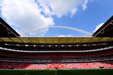 Wembley Stadium before a soccer match.