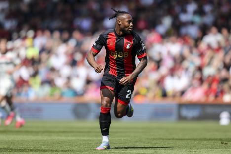 Antoine Semenyo of Bournemouth running on a soccer field.